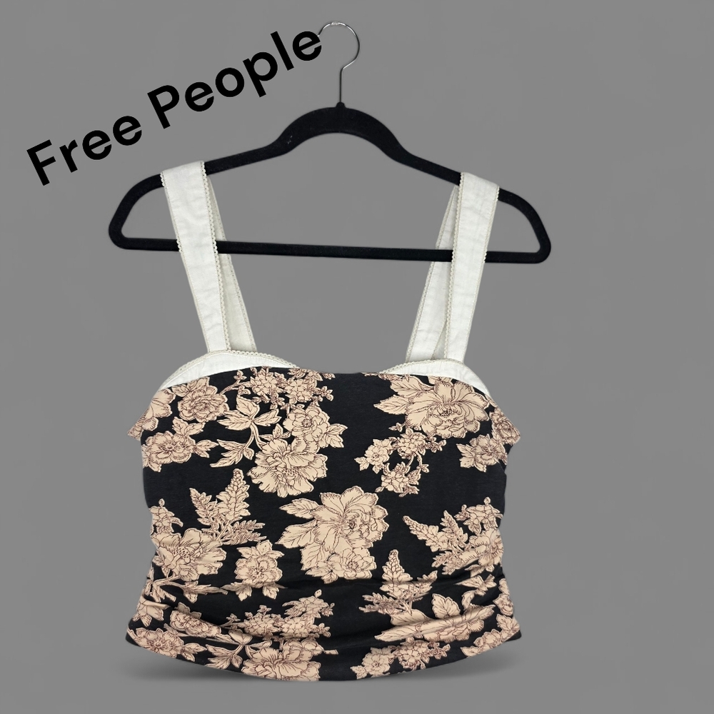 Free People Floral Print Tube Top Strapless Black Size Large